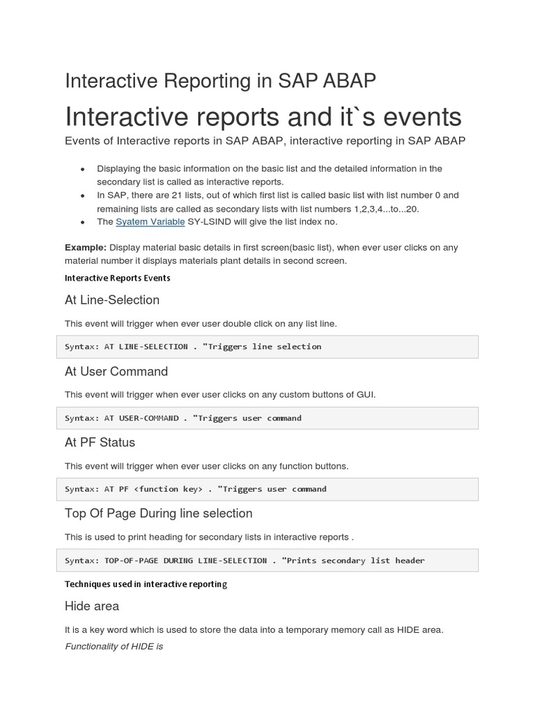 10-Interactive Reporting in SAP ABAP | PDF | Graphical User Interfaces |  Subroutine