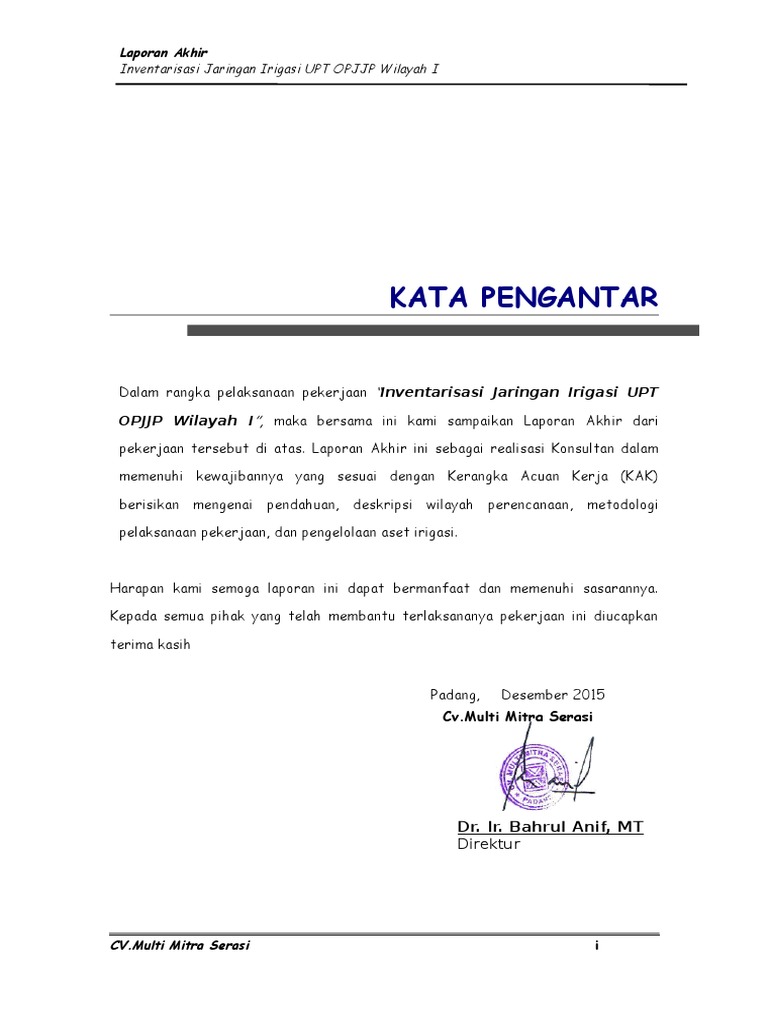 Contoh Kata Pengantar Laporan Akhir - Seputar Laporan