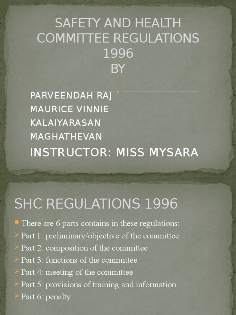 Safety And Health Committee Regulations 1996 Law Presentationzz Pdf Occupational Safety And Health Safety
