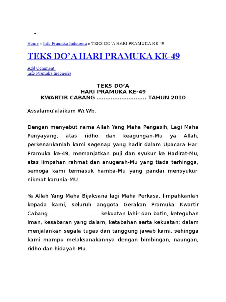 Teks Doa Upacara Pembukaan Perkemahan – Beinyu.com