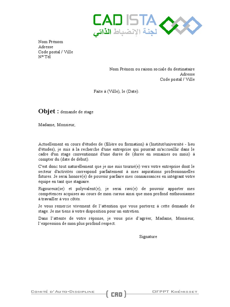 Demande De Stage Pdf