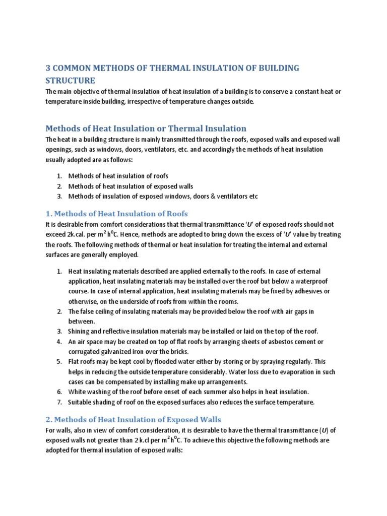 3 Basic Methods Used For Thermal Insulatyion of Building Strucure | PDF ...