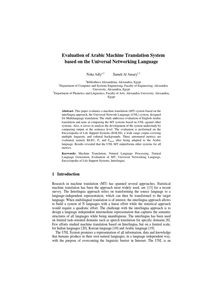 Evaluation of Arabic Machine Translation System | PDF