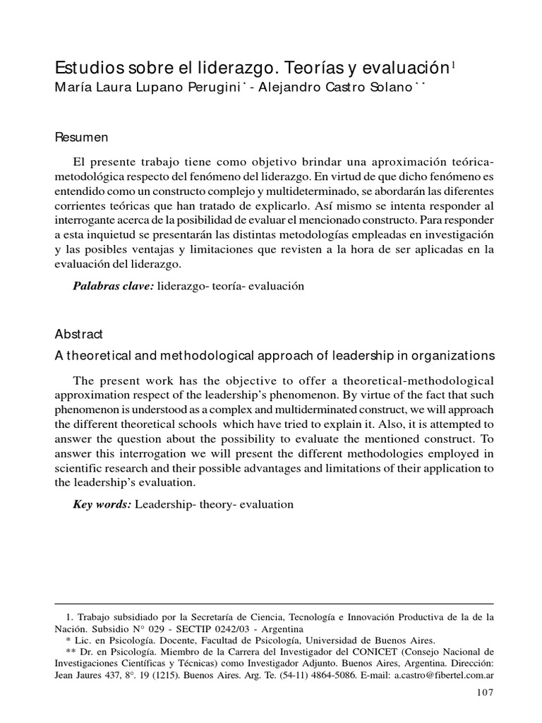 Teorías y evaluación del liderazgo | PDF | Relaciones personales ...