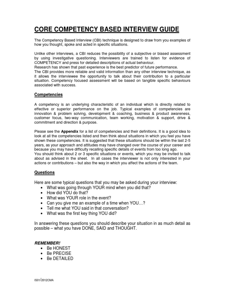 Guide To Competency Based Interviews 2012 | PDF | Competence (Human ...