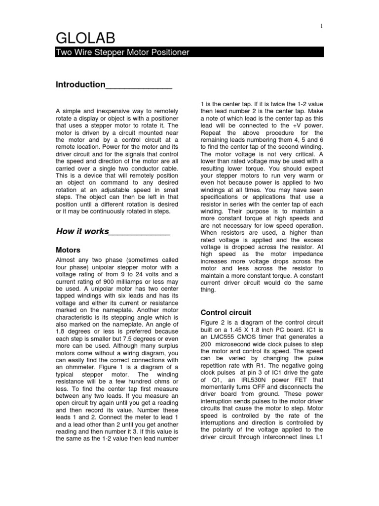 Two Wire Stepper Motor Positioner | PDF | Resistor | Field Effect ...