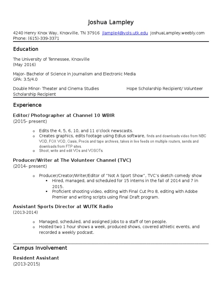 Joshua Lampley: Journalism & Media Resume | PDF