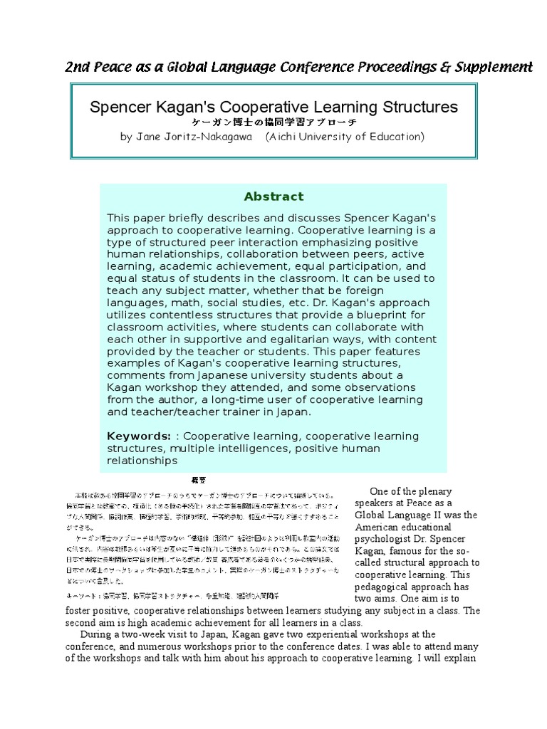 Kagan's Cooperative Learning Structures | PDF | Interdependence ...