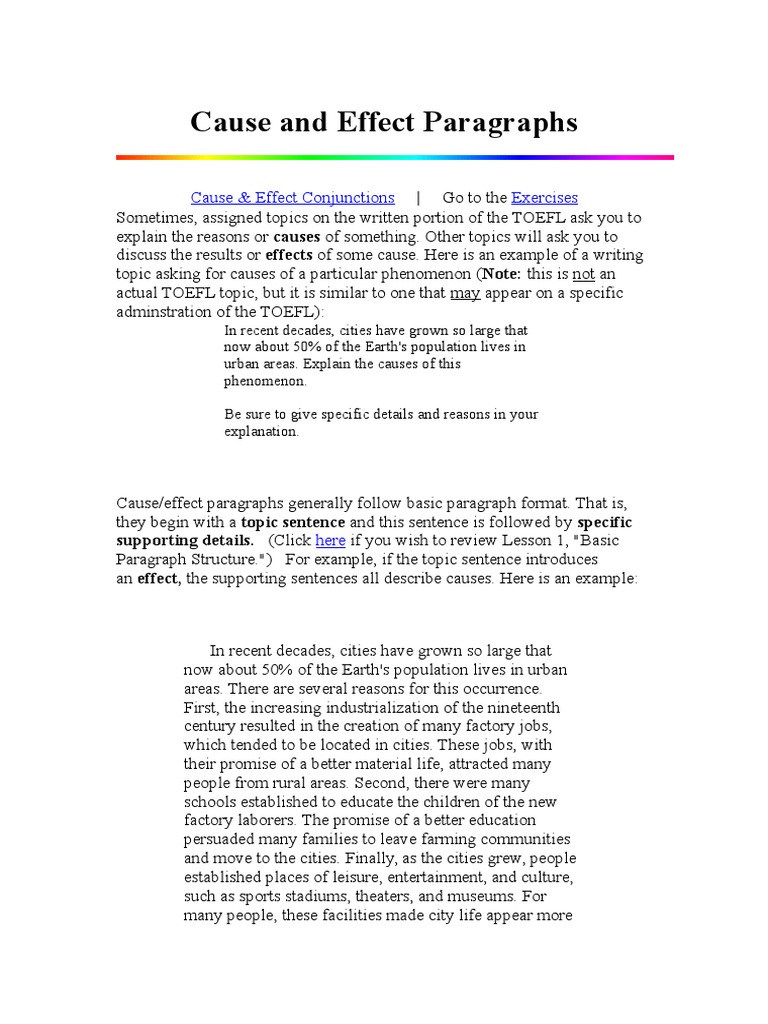 Cause and Effect Paragraphs | PDF | Sentence (Linguistics) | Causality