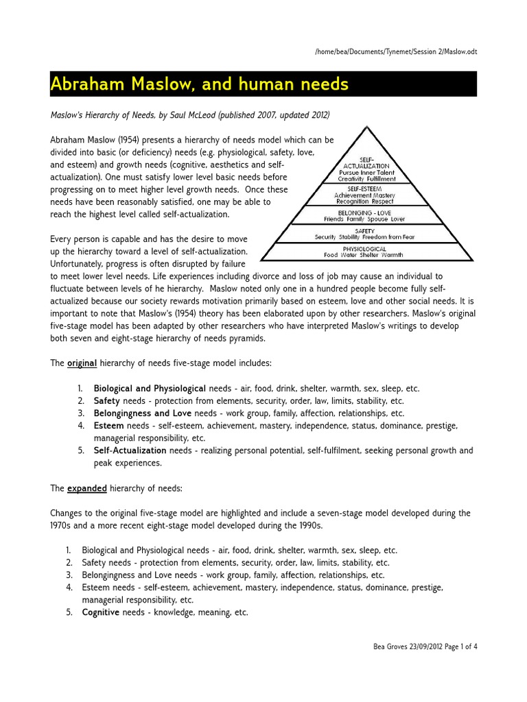 Maslow's Hierarchy of Needs | PDF | Self Actualization | Motivation