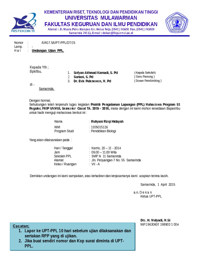 Surat Undangan Ujian Ppl Ii