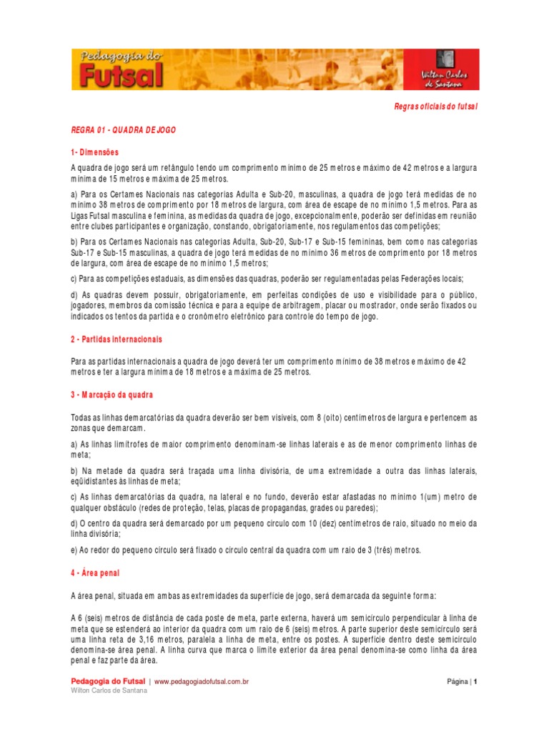 Faça Um Resumo Das Regras Oficiais Básicas Do Futsal
