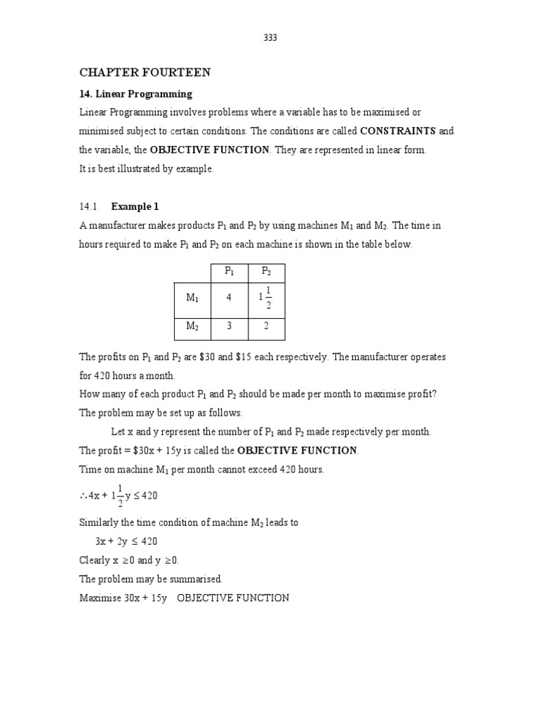 Chapter 14 Linear Programming | PDF | Linear Programming | Mathematical ...