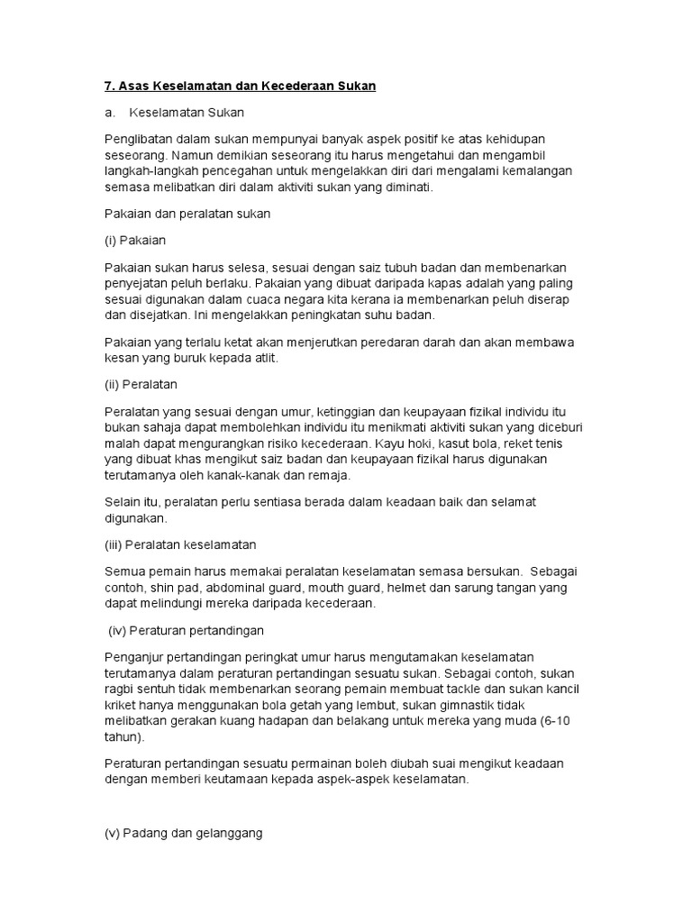 7. Aspek Keselamatan Dan Kecederaan Sukan