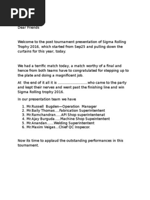 Post Match Presentation Speech Pdf Bowling Cricket Cricket