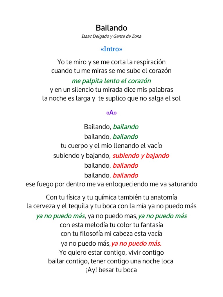 Bailando - Letra | PDF | Artes del Lenguaje y Comunicación | Arte, image size:768x1024