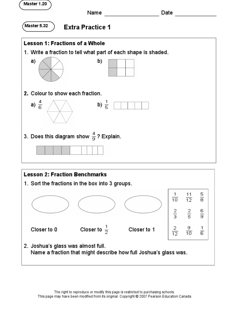 Gr 4 Unit 5 Extra Practice Fraction Mathematics Mathematical Notation