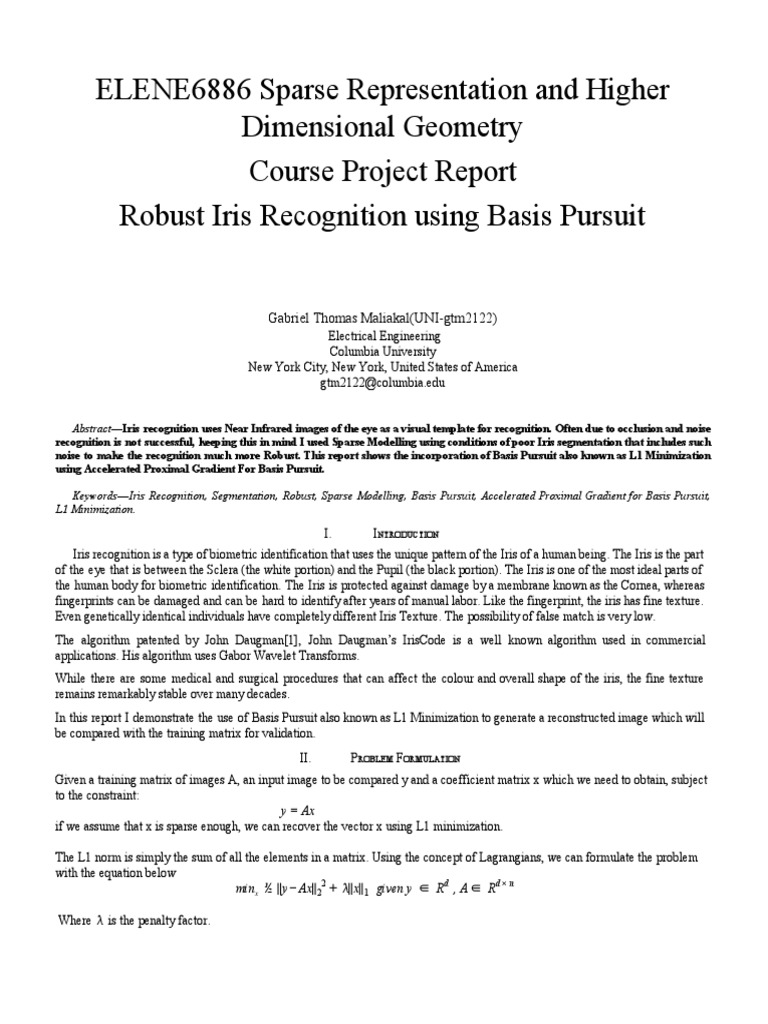 Robust Iris Recognition via Basis Pursuit | PDF | Algorithms ...