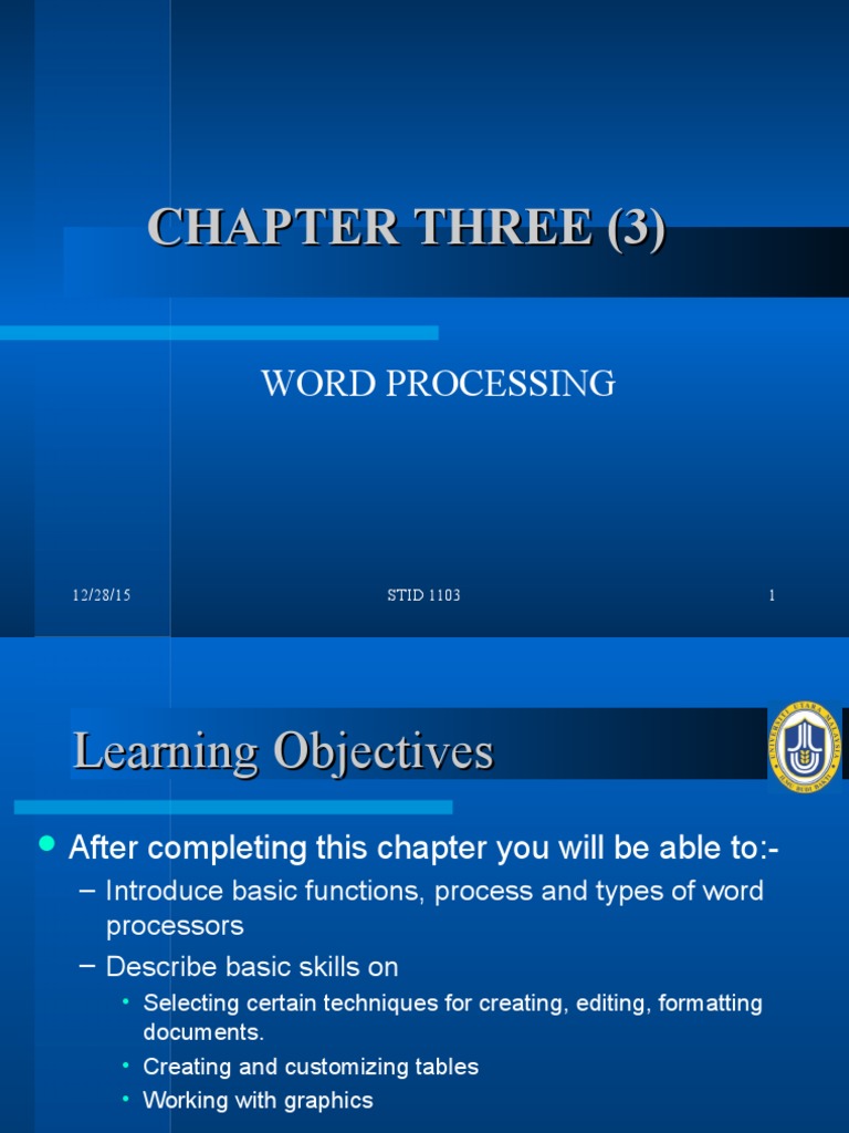 Stid1103 Ch3 Word Processing | PDF | Word Processor | Microsoft Word
