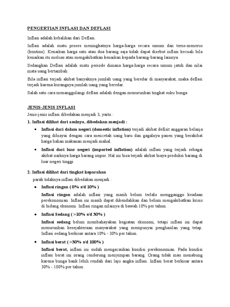 Pengertian Inflasi dan Deflasi Ekonomi | PDF | Politik