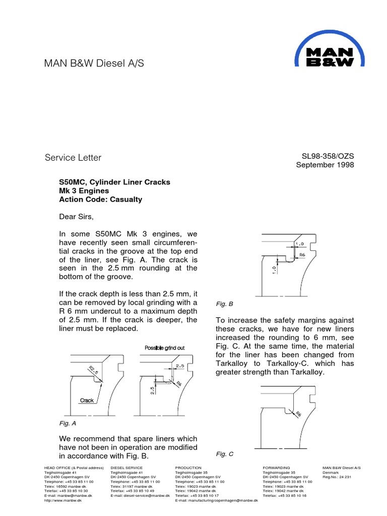 SL98-358 B&W Service Letter | PDF | Piston | Cylinder (Engine)