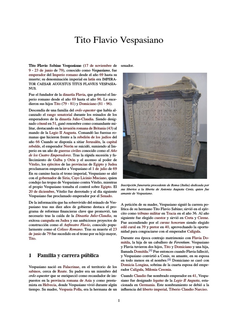 Tito Flavio Vespasiano Vespasiano Gobierno del Imperio romano