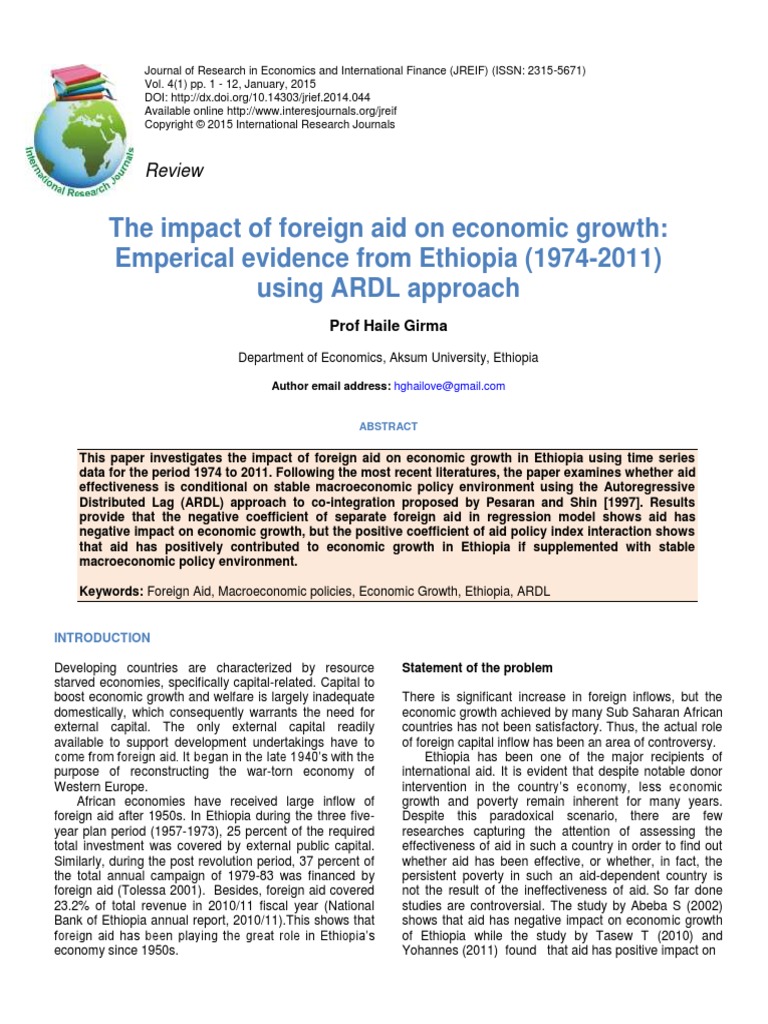 The Impact Of Foreign Aid On Economic Growth Emperical Evidence From