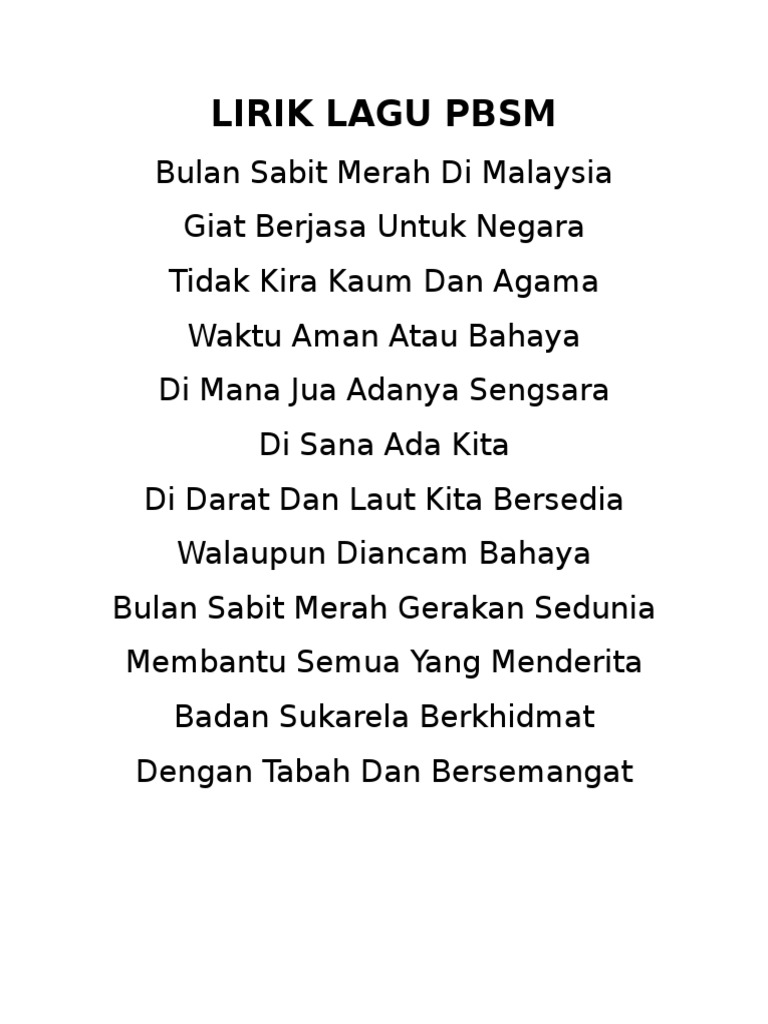 Lirik Lagu Pbsm
