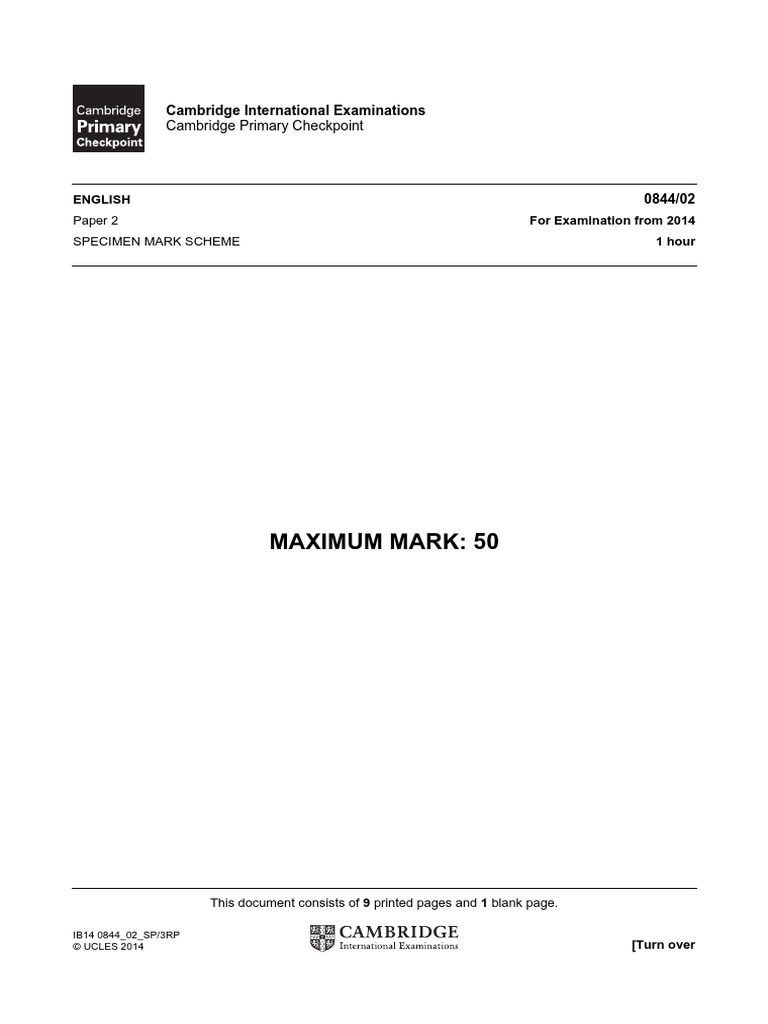 English Specimen Paper 2 Mark Scheme 2014 PDF Sentence (Linguistics