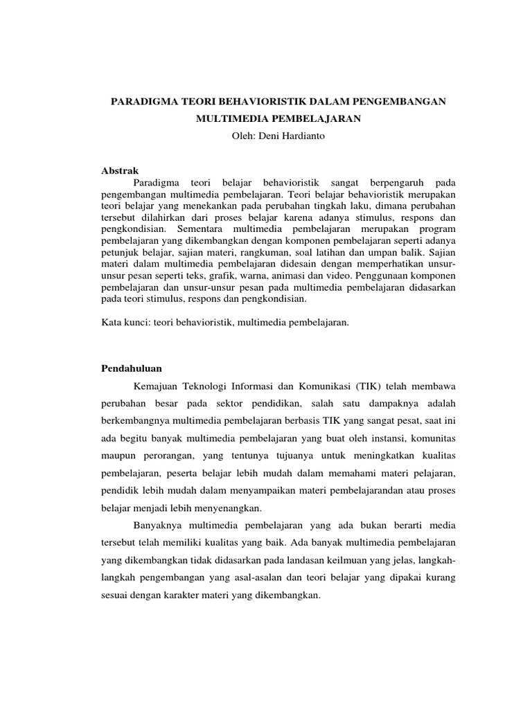 Penerapan Teori Behavioristik Dalam Pengembangan Multimedia Pembelajaran