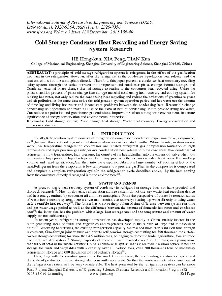 Cold Storage Condenser Heat Recovery System | PDF | Refrigeration ...