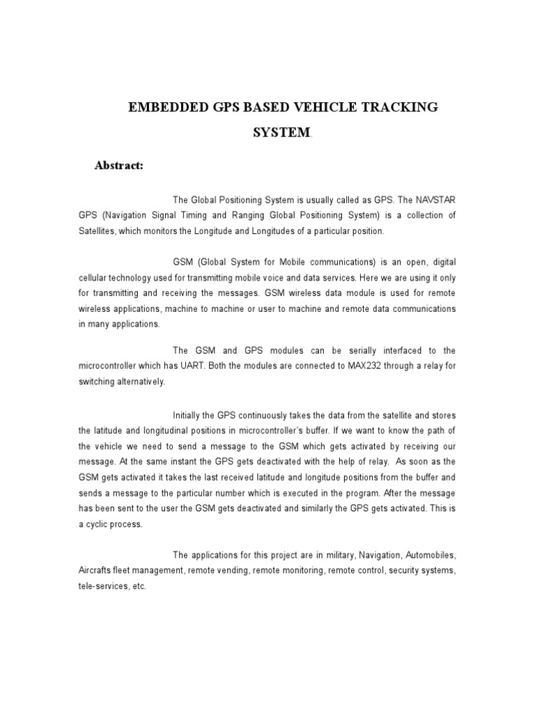 Embedded Gps Based Vehicle Tracking System. PDF Global Positioning