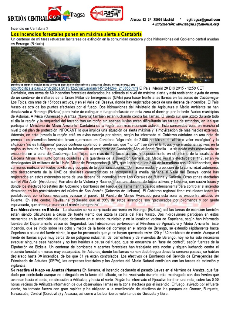 Los Incendios Forestales Ponen en Máxima Alerta A Cantabria | PDF ...
