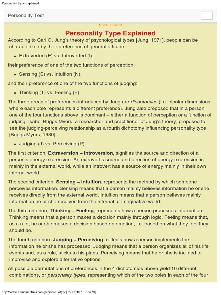 Jung Personality Type Explained PDF Personality Type Extraversion