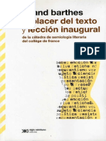 Roland Barthes - El Placer Del Texto y Lección Inaugural. Alianza Editorial