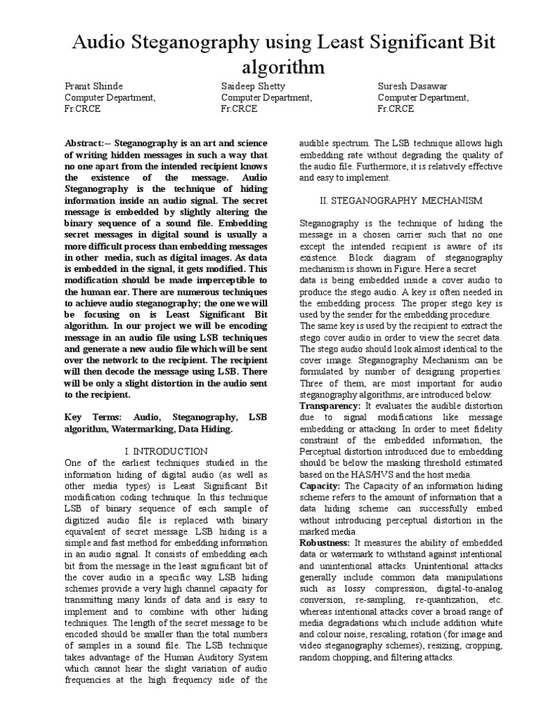 Audio Steganaography Using Least Significant Bit Algorithm | PDF ...