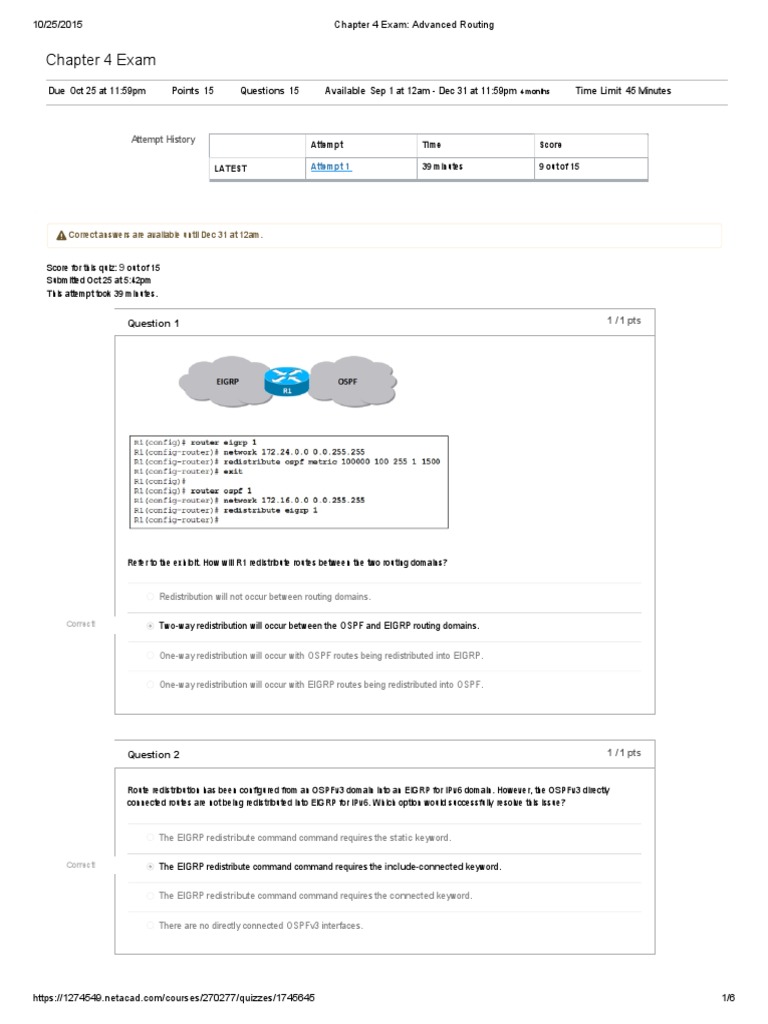 CCNPv7 - Chapter 4 Exam - Advanced Routing | PDF | Cisco Systems ...