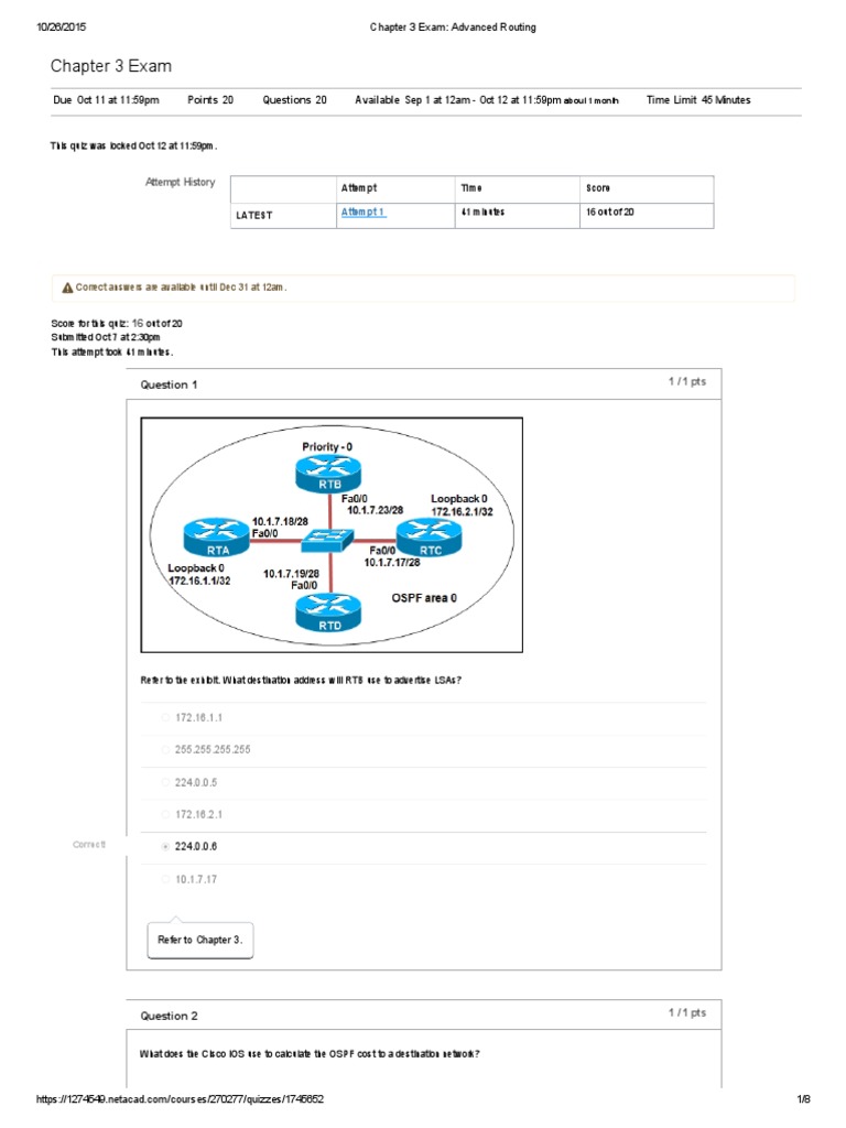 Advanced Routing Chapter 3 Exam Results | PDF | I Pv6 | Router (Computing)