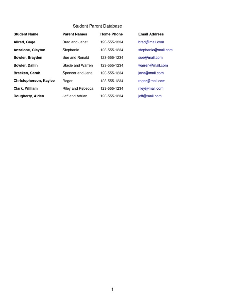 Student-Parent Contact Database | PDF