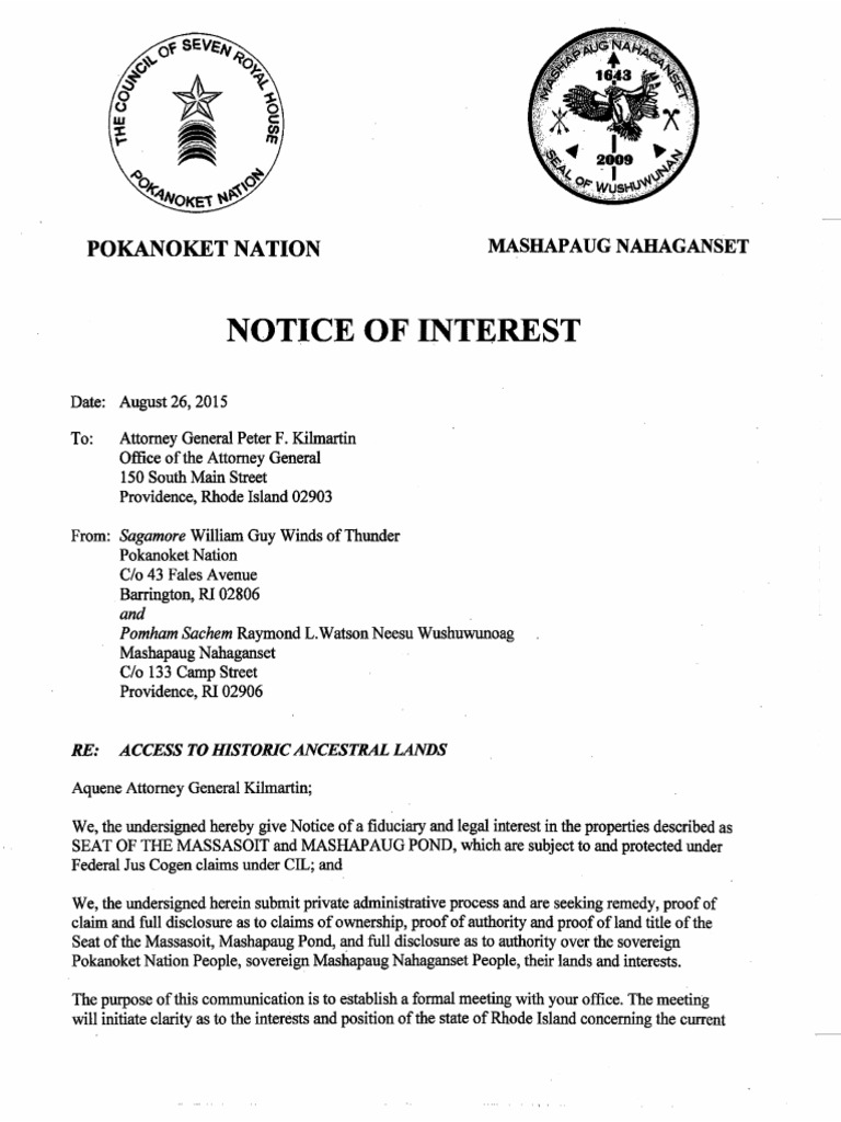 RI Attorney General Notice of Interest
