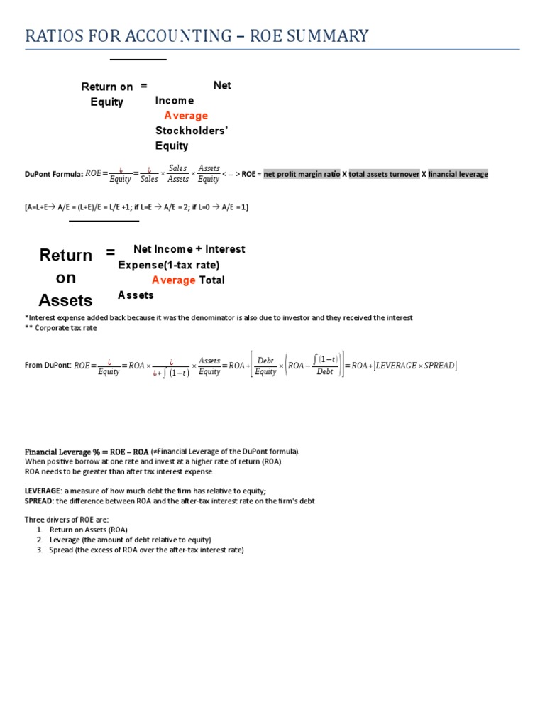 ROE and ROA Ratios For Accounting Summary | PDF | Revenue | Leverage ...