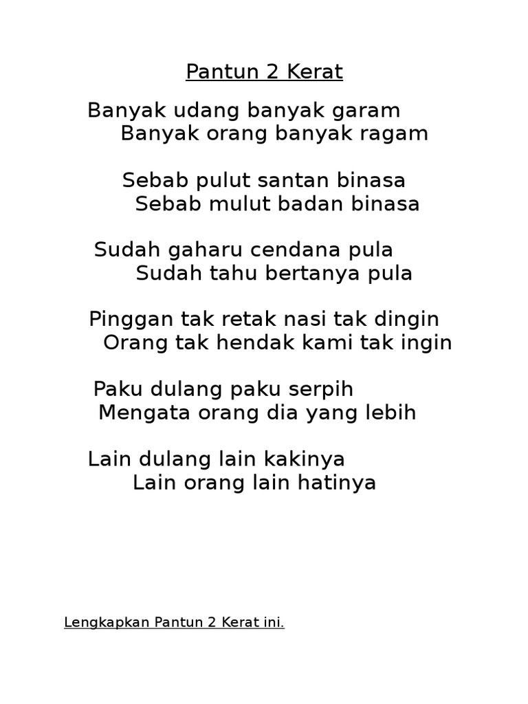 Pantun Mengata Orang Dia Yang Lebih