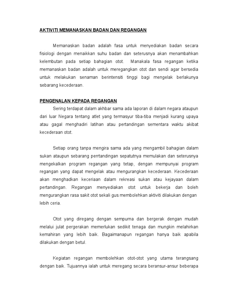Aktiviti Memanaskan Badan Dan Regangan Pdf
