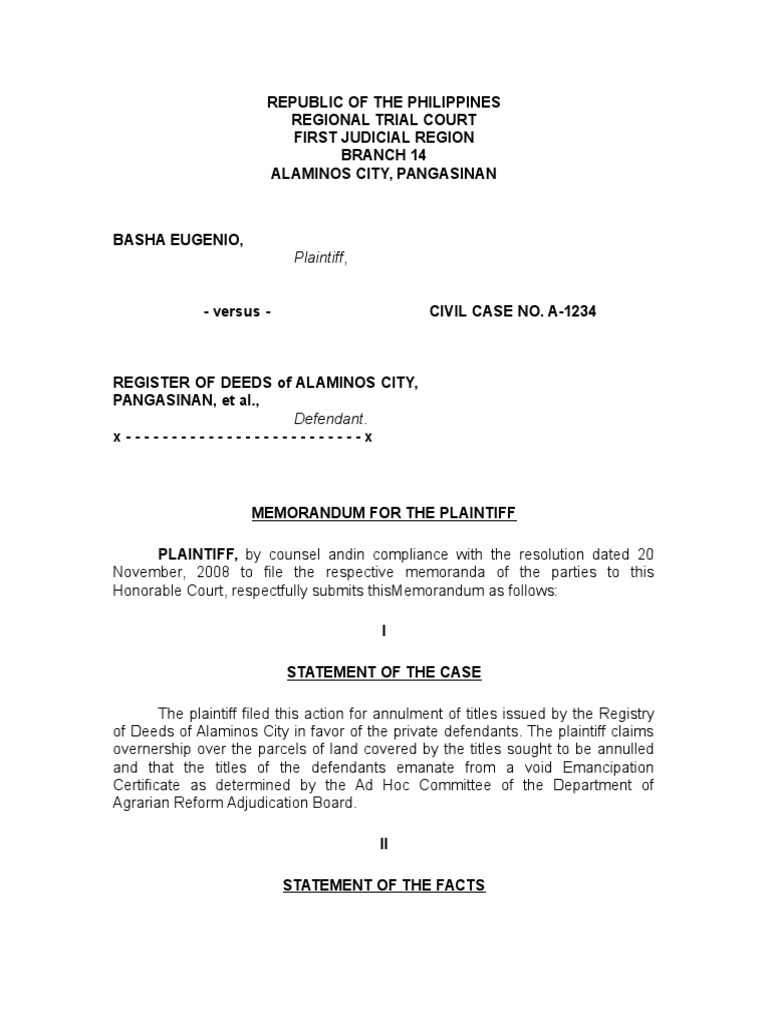 Sample Memorandum Deed Lawsuit