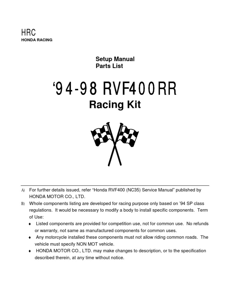 RVF400RR Racing Kit Manual | PDF | Carburetor | Transmission