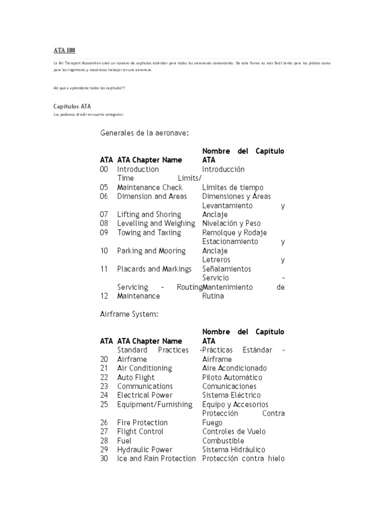 ATA 100 Aeronave Aviación