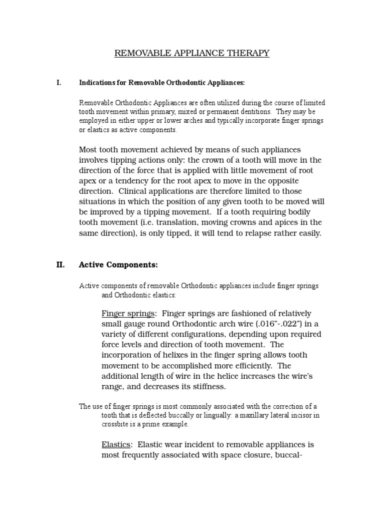 Removable Appliance Design and Use | PDF | Orthodontics | Tooth