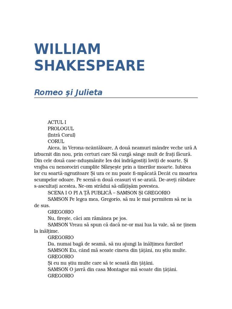 William Shakespeare Romeo Si Julieta
