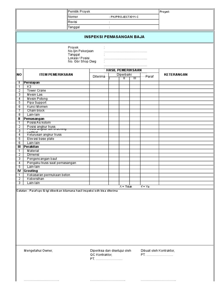 FormInspeksi Pemasangan Baja