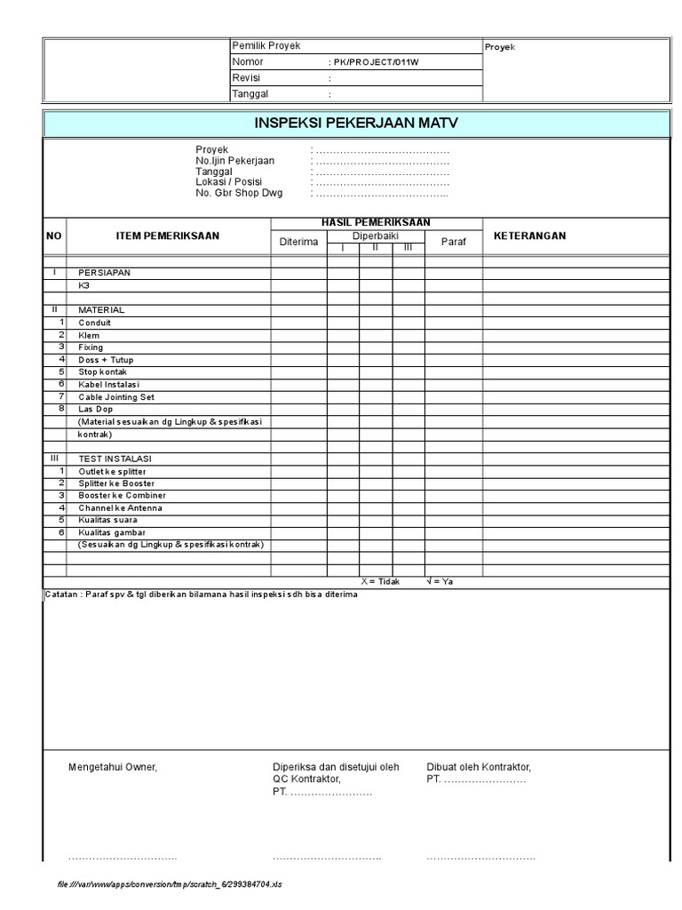 Form Inspeksi Panel Listrik MATV | PDF | Griya & Taman | Komputer